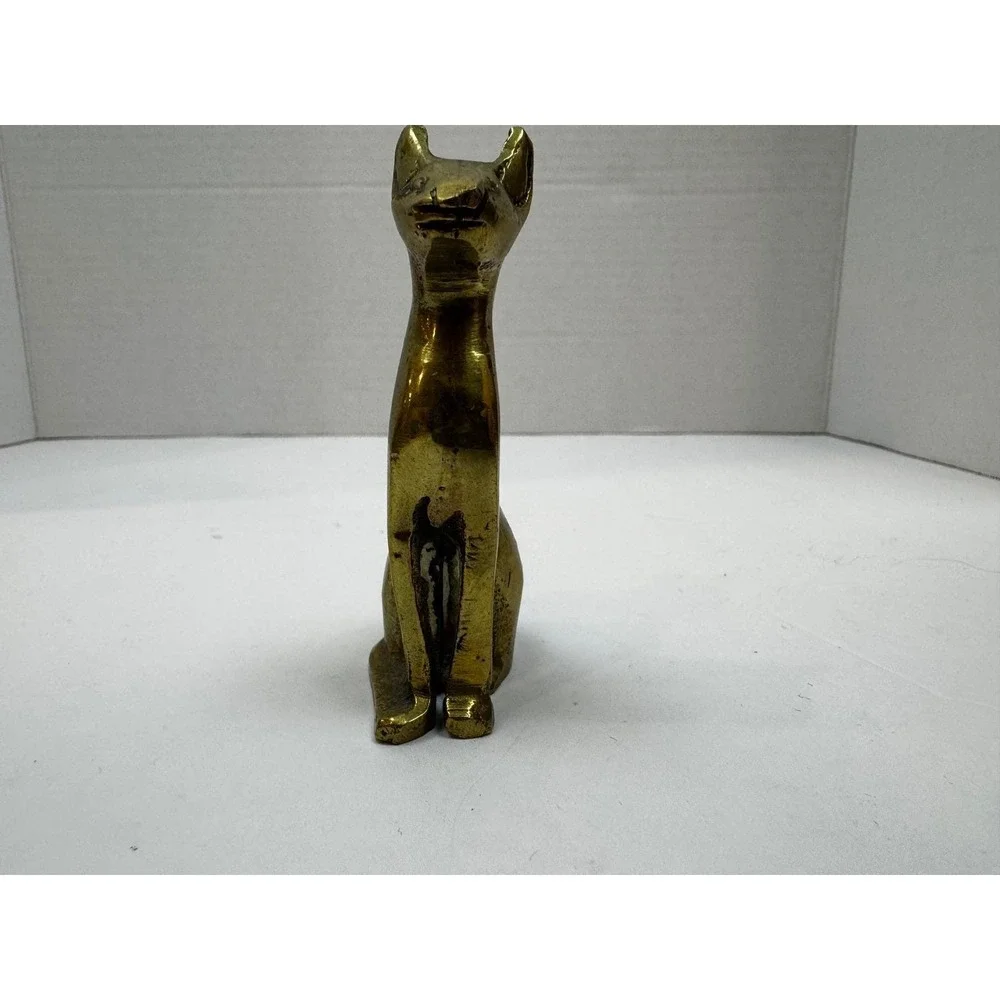 Vintage Brass Cat Figurine Mid Century Modern Egyptian Bastet Style Statue 4